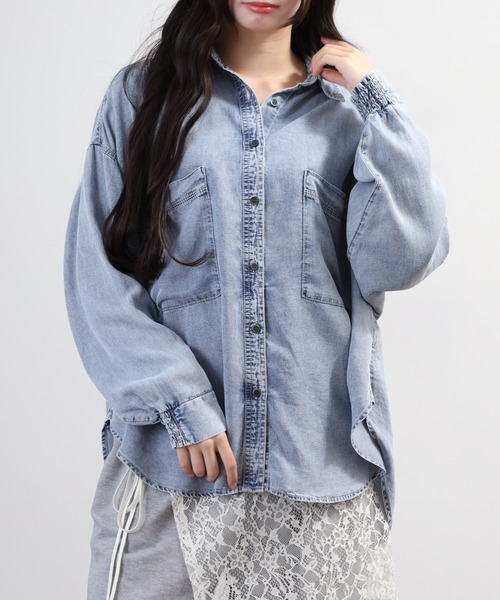 hunch(ハンチ)の「hunch 4.5オンス テンセルデニムオーバーシャツ 長袖(シャツ/ブラウス・レディース・ホワイト系その他/ライトインディゴブルー/ブルー・FREE)」の3枚目の写真