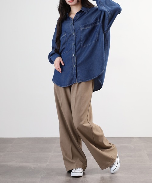 hunch(ハンチ)の「hunch 4.5オンス テンセルデニムオーバーシャツ 長袖(シャツ/ブラウス・レディース・ホワイト系その他/ライトインディゴブルー/ブルー・FREE)」の4枚目の写真