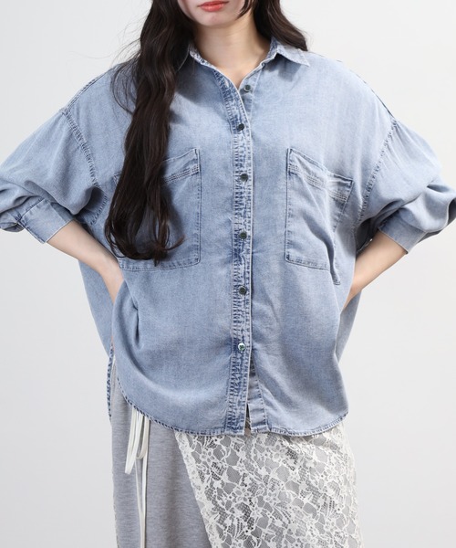 hunch(ハンチ)の「hunch 4.5オンス テンセルデニムオーバーシャツ 長袖(シャツ/ブラウス・レディース・ホワイト系その他/ライトインディゴブルー/ブルー・FREE)」の5枚目の写真