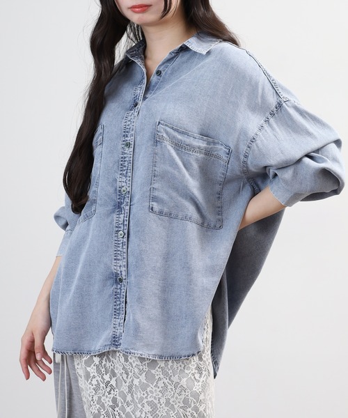 hunch(ハンチ)の「hunch 4.5オンス テンセルデニムオーバーシャツ 長袖(シャツ/ブラウス・レディース・ホワイト系その他/ライトインディゴブルー/ブルー・FREE)」の6枚目の写真