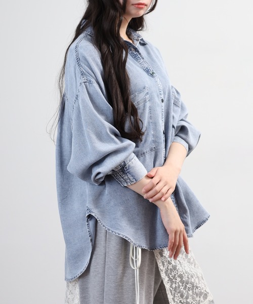 hunch(ハンチ)の「hunch 4.5オンス テンセルデニムオーバーシャツ 長袖(シャツ/ブラウス・レディース・ホワイト系その他/ライトインディゴブルー/ブルー・FREE)」の7枚目の写真