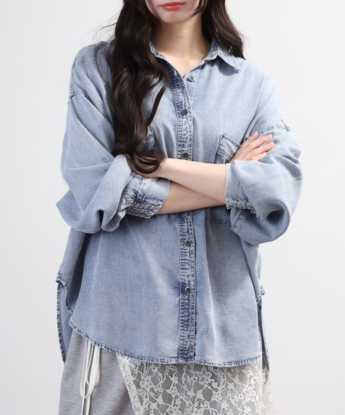 hunch(ハンチ)の「hunch 4.5オンス テンセルデニムオーバーシャツ 長袖(シャツ/ブラウス・レディース・ホワイト系その他/ライトインディゴブルー/ブルー・FREE)」の8枚目の写真