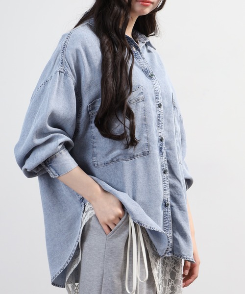 hunch(ハンチ)の「hunch 4.5オンス テンセルデニムオーバーシャツ 長袖(シャツ/ブラウス・レディース・ホワイト系その他/ライトインディゴブルー/ブルー・FREE)」の9枚目の写真