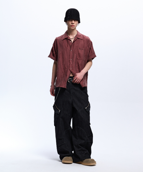 RSSC(アールエスエスシー)の「RIPPED JACQUARD HALF SHIRT - WINE(シャツ/ブラウス・レディース・その他・1/2)」の3枚目の写真