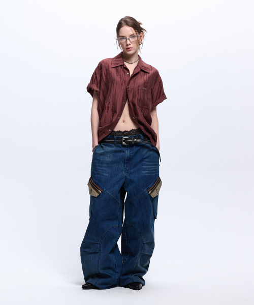 RSSC(アールエスエスシー)の「RIPPED JACQUARD HALF SHIRT - WINE(シャツ/ブラウス・レディース・その他・1/2)」の6枚目の写真