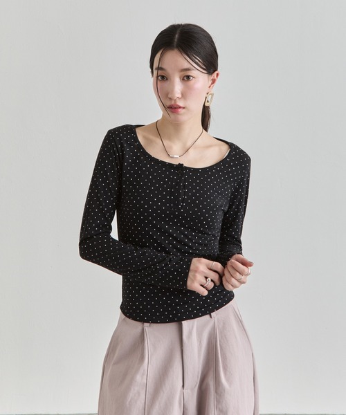 NUJOH(ヌゾ)の「Dot Henley Top / ドットヘンリートップス(Tシャツ/カットソー・レディース・グレー/ブラック/アイボリー・FREE)」の20枚目の写真