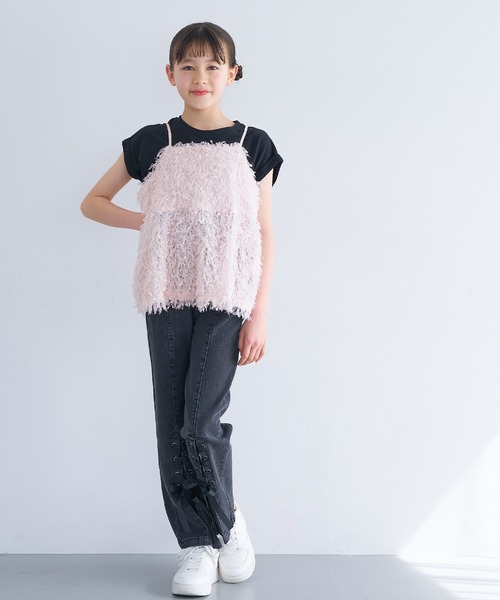 coca（coca）（コカ）の「キッズ　親子お揃いシャギーフレアキャミソール（キャミソール・キッズ・アイボリー/ライトピンク・120/130/140/150）」の3枚目の写真