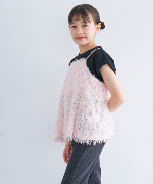 coca（coca）（コカ）の「キッズ　親子お揃いシャギーフレアキャミソール（キャミソール・キッズ・アイボリー/ライトピンク・120/130/140/150）」の4枚目の写真