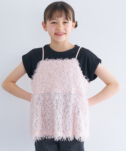 coca（coca）（コカ）の「キッズ　親子お揃いシャギーフレアキャミソール（キャミソール・キッズ・アイボリー/ライトピンク・120/130/140/150）」の7枚目の写真