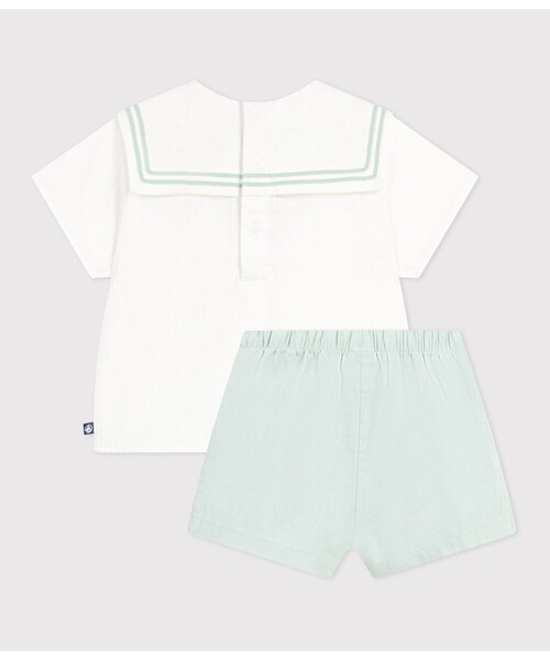 PETIT BATEAU(プチバトー)の「セーラーカラー ベビー2点セット(シャツ/ブラウス・キッズ・ホワイト×グリーン・36MONTH/12MONTH/18MONTH/24MONTH)」の3枚目の写真