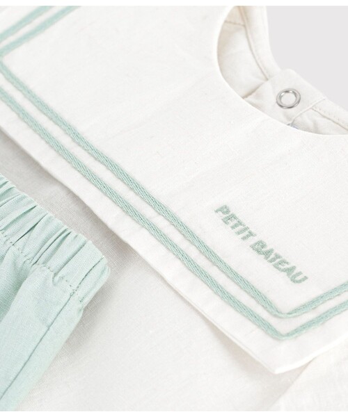 PETIT BATEAU(プチバトー)の「セーラーカラー ベビー2点セット(シャツ/ブラウス・キッズ・ホワイト×グリーン・36MONTH/12MONTH/18MONTH/24MONTH)」の4枚目の写真