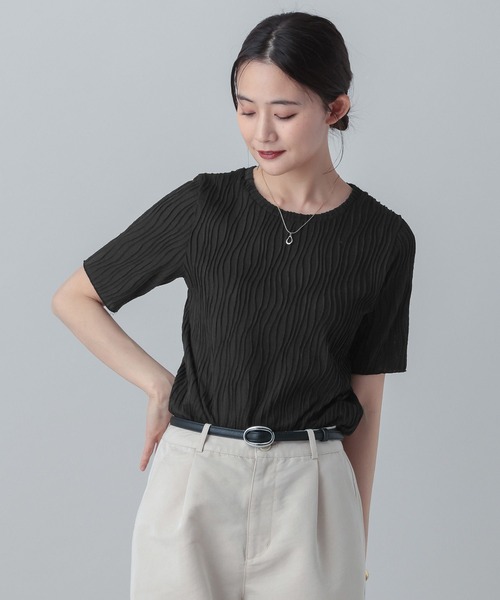 GLOBAL WORK（グローバルワーク）の「MATINEE LINE/ナミナミストライプ半袖T/658131（Tシャツ/カットソー・レディース・ブラック/アイボリー/ライトグリーン/ブラウン・LARGE/MEDIUM）」の3枚目の写真