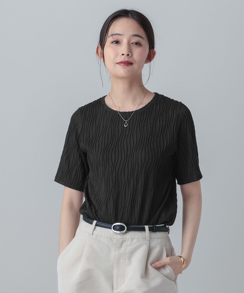 GLOBAL WORK（グローバルワーク）の「MATINEE LINE/ナミナミストライプ半袖T/658131（Tシャツ/カットソー・レディース・ブラック/アイボリー/ライトグリーン/ブラウン・LARGE/MEDIUM）」の14枚目の写真