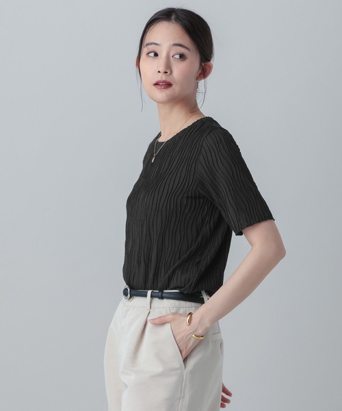 GLOBAL WORK（グローバルワーク）の「MATINEE LINE/ナミナミストライプ半袖T/658131（Tシャツ/カットソー・レディース・ブラック/アイボリー/ライトグリーン/ブラウン・LARGE/MEDIUM）」の15枚目の写真