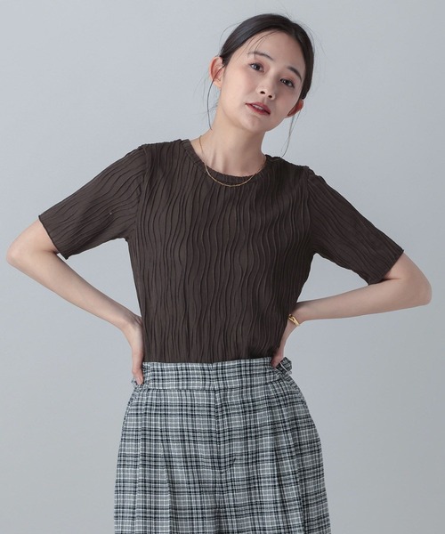 GLOBAL WORK（グローバルワーク）の「MATINEE LINE/ナミナミストライプ半袖T/658131（Tシャツ/カットソー・レディース・ブラック/アイボリー/ライトグリーン/ブラウン・LARGE/MEDIUM）」の20枚目の写真