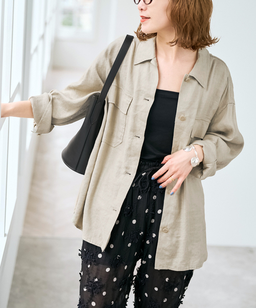 Spick & Span（スピックアンドスパン）の「《洗濯機洗い可》リネンミックスストレッチシャツジャケット（その他アウター・レディース・ベージュ/ブラウン・FREE）」の22枚目の写真