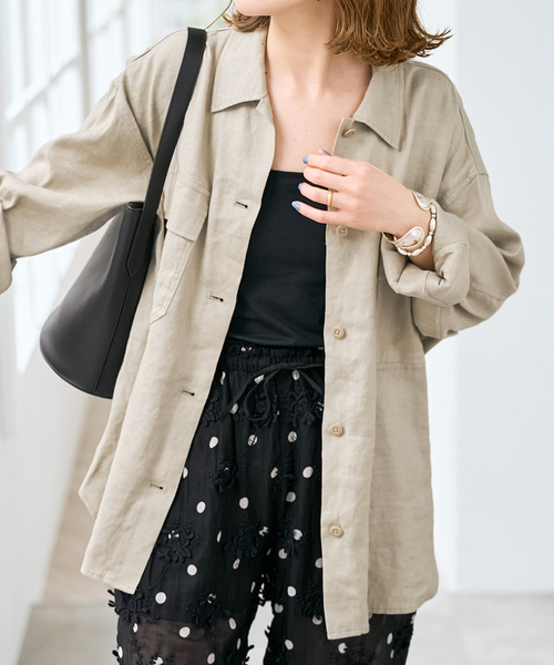 Spick & Span（スピックアンドスパン）の「《洗濯機洗い可》リネンミックスストレッチシャツジャケット（その他アウター・レディース・ベージュ/ブラウン・FREE）」の21枚目の写真