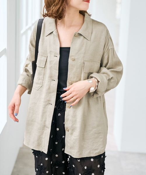 Spick & Span（スピックアンドスパン）の「《洗濯機洗い可》リネンミックスストレッチシャツジャケット（その他アウター・レディース・ベージュ/ブラウン・FREE）」の20枚目の写真