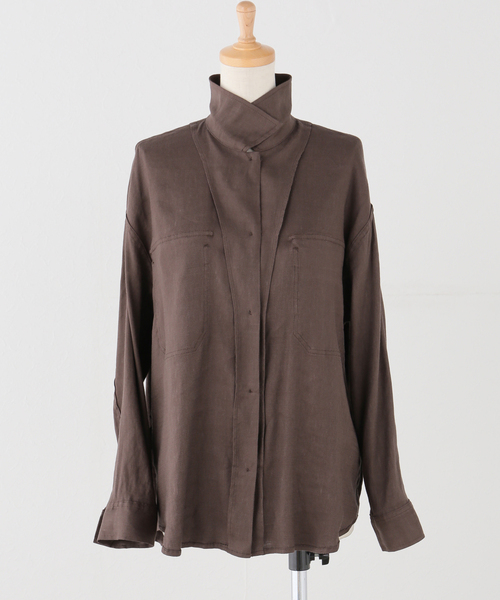 Spick & Span（スピックアンドスパン）の「《洗濯機洗い可》リネンミックスストレッチシャツジャケット（その他アウター・レディース・ベージュ/ブラウン・FREE）」の12枚目の写真