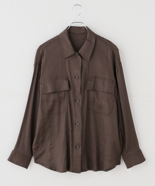Spick & Span（スピックアンドスパン）の「《洗濯機洗い可》リネンミックスストレッチシャツジャケット（その他アウター・レディース・ベージュ/ブラウン・FREE）」の10枚目の写真