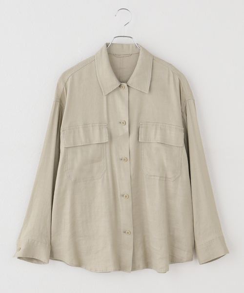 Spick & Span（スピックアンドスパン）の「《洗濯機洗い可》リネンミックスストレッチシャツジャケット（その他アウター・レディース・ベージュ/ブラウン・FREE）」の8枚目の写真
