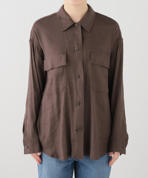 Spick & Span（スピックアンドスパン）の「《洗濯機洗い可》リネンミックスストレッチシャツジャケット（その他アウター・レディース・ベージュ/ブラウン・FREE）」の5枚目の写真