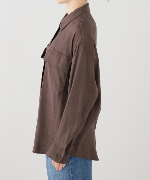 Spick & Span（スピックアンドスパン）の「《洗濯機洗い可》リネンミックスストレッチシャツジャケット（その他アウター・レディース・ベージュ/ブラウン・FREE）」の4枚目の写真