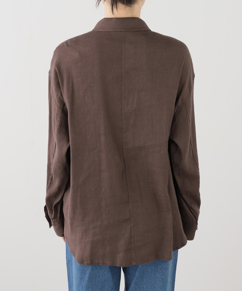 Spick & Span（スピックアンドスパン）の「《洗濯機洗い可》リネンミックスストレッチシャツジャケット（その他アウター・レディース・ベージュ/ブラウン・FREE）」の3枚目の写真
