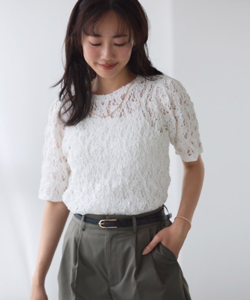 Pierrot（ピエロ）の「パフスリーブカットレースカットソー（Tシャツ/カットソー・レディース・ブラック/オフホワイト・M/L）」の4枚目の写真