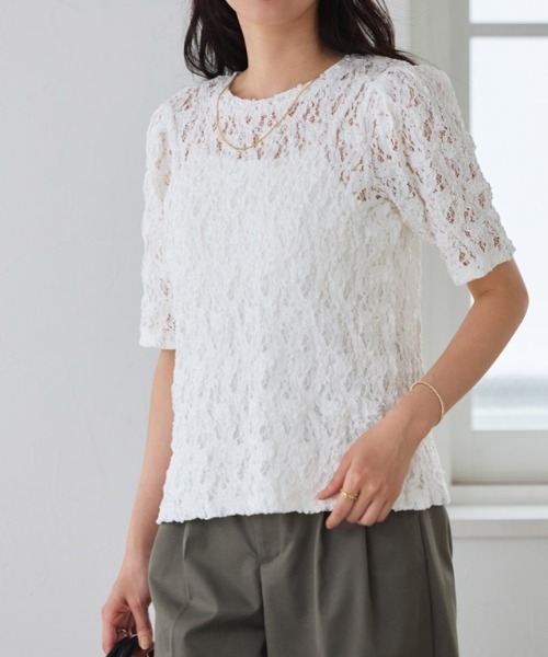 Pierrot（ピエロ）の「パフスリーブカットレースカットソー（Tシャツ/カットソー・レディース・ブラック/オフホワイト・M/L）」の7枚目の写真