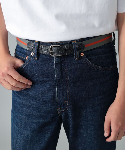 BEAMS F(ビームスエフ)の「クロコダイル コンビ リボンベルト(ベルト・メンズ・ブラウン/チャコールグレー・90cm/85cm/80cm/75cm/100cm/95cm)」の1枚目の写真