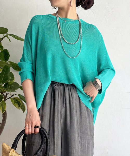 un dix cors（アンディコール）の「UVカットワイドプルオーバー（ニット/セーター・レディース・グリーン/ブラック/ベージュ・FREE）」の3枚目の写真