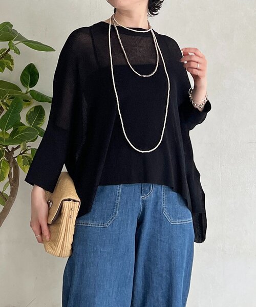 un dix cors（アンディコール）の「UVカットワイドプルオーバー（ニット/セーター・レディース・グリーン/ブラック/ベージュ・FREE）」の2枚目の写真