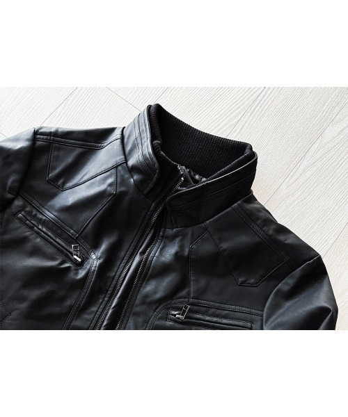 COSYHARU(コシハル)の「56cmクロップハイネックレザージャケット(ライダースジャケット・メンズ・ブラック・LARGE/MEDIUM)」の12枚目の写真