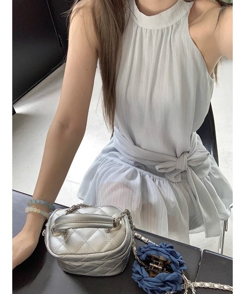gossip!ロサンゼルス(ゴシップロサンゼルス)の「YUGA 透け感あるホルターネックミニワンピース(ワンピース・レディース・ブルー/ブラック・L/M)」の6枚目の写真