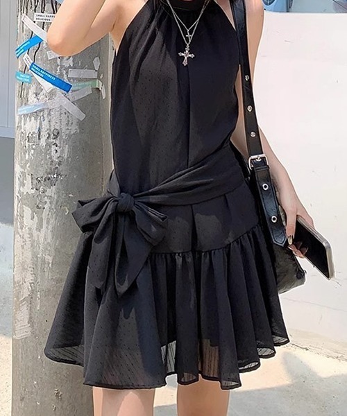 gossip!ロサンゼルス(ゴシップロサンゼルス)の「YUGA 透け感あるホルターネックミニワンピース(ワンピース・レディース・ブルー/ブラック・L/M)」の5枚目の写真