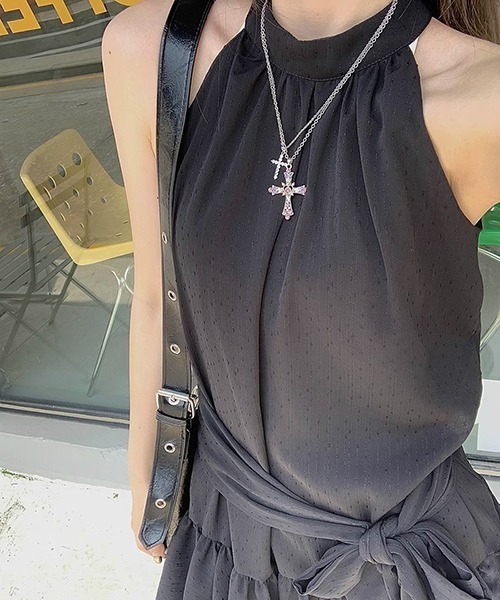 gossip!ロサンゼルス(ゴシップロサンゼルス)の「YUGA 透け感あるホルターネックミニワンピース(ワンピース・レディース・ブルー/ブラック・L/M)」の14枚目の写真