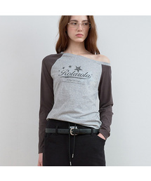 LOGO GRAPHIC OFF SHOULDER RAGLAN T-SHIRT CHARCOAL