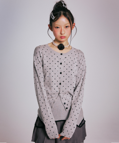 YOUHEE(ユヒ)の「ROSE DOT KNIT CARDIGAN_MELANGE GREY(カーディガン/ボレロ・レディース・その他・FREE)」の1枚目の写真