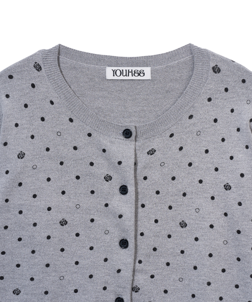 YOUHEE(ユヒ)の「ROSE DOT KNIT CARDIGAN_MELANGE GREY(カーディガン/ボレロ・レディース・その他・FREE)」の2枚目の写真