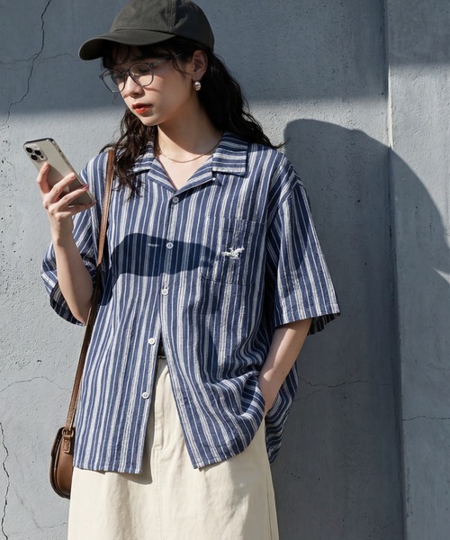 antiqua(アンティカ)の「オープンカラー 縞柄 シャツ(シャツ/ブラウス・レディース・その他/その他1・R)」の6枚目の写真