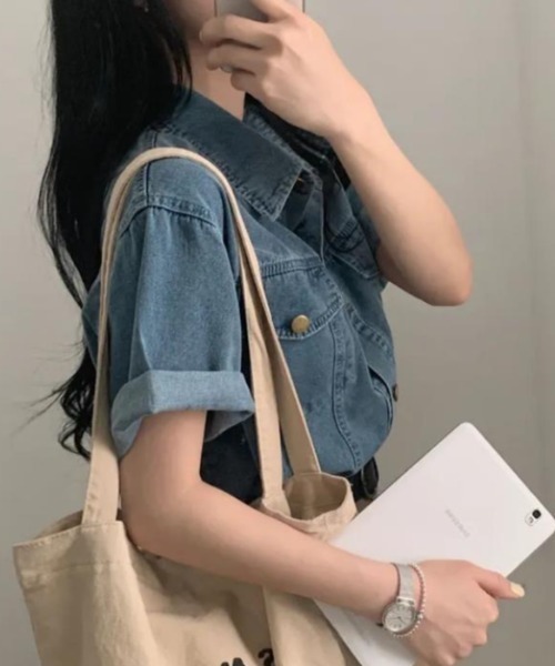 semplice（センプリチェ）の「シャツ【韓国ファッション】（シャツ/ブラウス・レディース・ダークブルー/ライトブルー・F）」の6枚目の写真