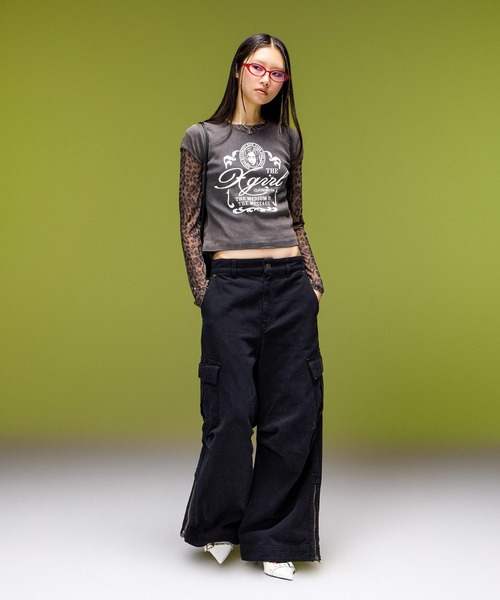 X-girl(エックスガール)の「FADED WIDE LEG FLARE CARGO PANTS(カーゴパンツ・レディース・ブラック/カモフラージュ・S/M)」の9枚目の写真