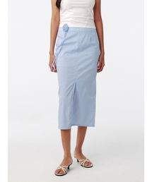 Stripe Corsage Long Skirt Sky Blue Stripe