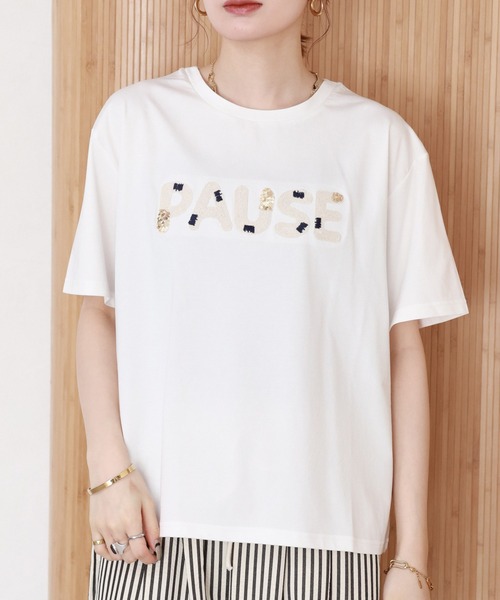 FUNALIVE（ファンアライブ）の「クールタッチコード刺繍スパンコールT 半袖（Tシャツ/カットソー・レディース・オフホワイト/ブラック・FREE）」の8枚目の写真