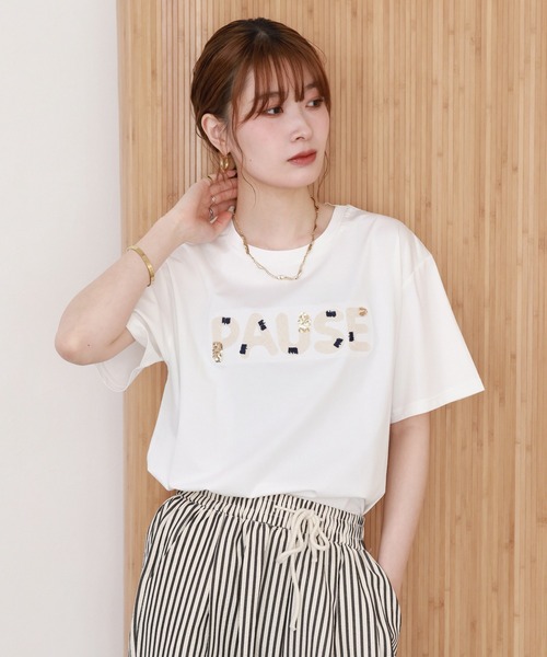 FUNALIVE（ファンアライブ）の「クールタッチコード刺繍スパンコールT 半袖（Tシャツ/カットソー・レディース・オフホワイト/ブラック・FREE）」の17枚目の写真