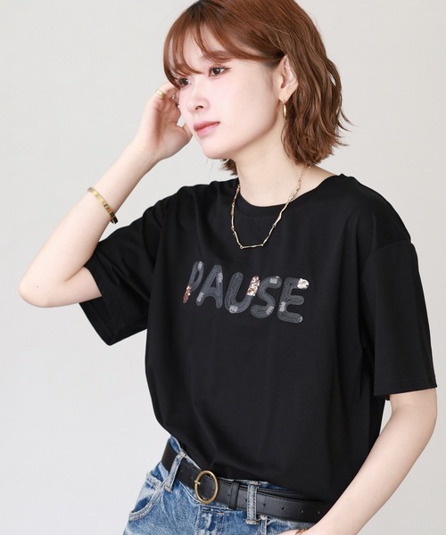 FUNALIVE（ファンアライブ）の「クールタッチコード刺繍スパンコールT 半袖（Tシャツ/カットソー・レディース・オフホワイト/ブラック・FREE）」の21枚目の写真