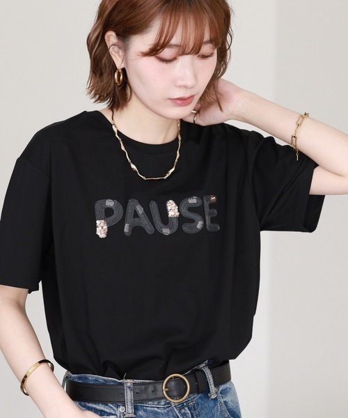 FUNALIVE（ファンアライブ）の「クールタッチコード刺繍スパンコールT 半袖（Tシャツ/カットソー・レディース・オフホワイト/ブラック・FREE）」の22枚目の写真