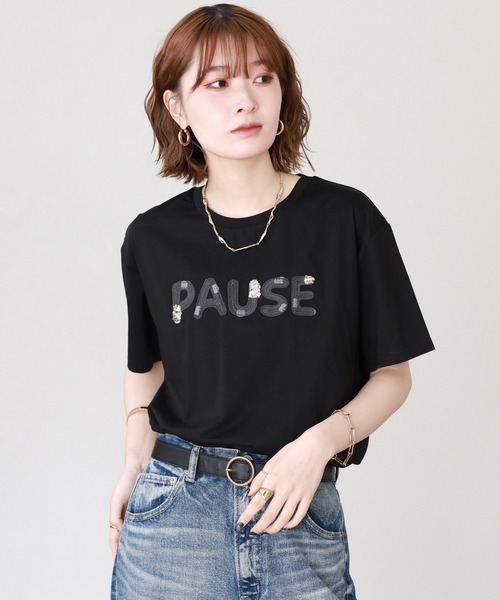 FUNALIVE（ファンアライブ）の「クールタッチコード刺繍スパンコールT 半袖（Tシャツ/カットソー・レディース・オフホワイト/ブラック・FREE）」の3枚目の写真