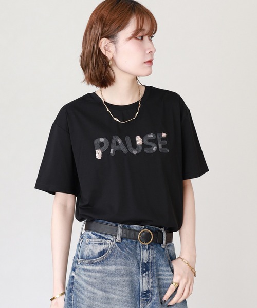 FUNALIVE（ファンアライブ）の「クールタッチコード刺繍スパンコールT 半袖（Tシャツ/カットソー・レディース・オフホワイト/ブラック・FREE）」の4枚目の写真